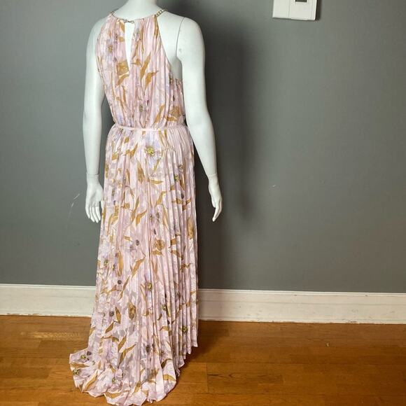 Ted Baker maxi dress size 8 Harpah Floral NWT pastel pleated gold chain straps - Picture 4 of 14